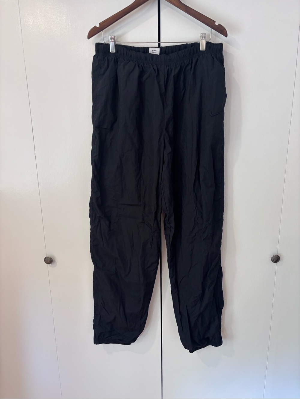 Vintage Nike Nylon Track Pants Black 90s Cuffed Zippered Leg
